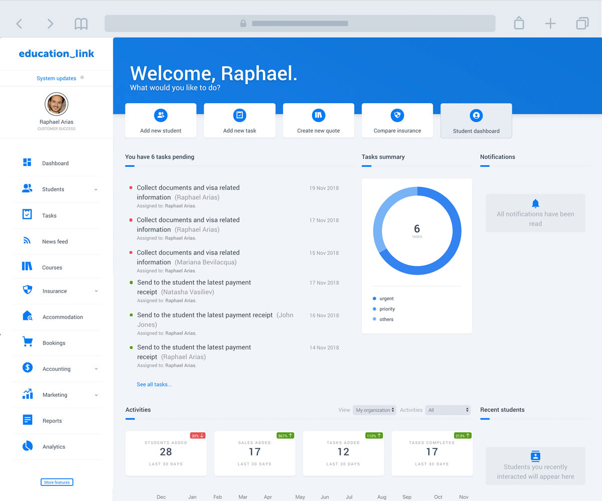 Education agent management dashboard