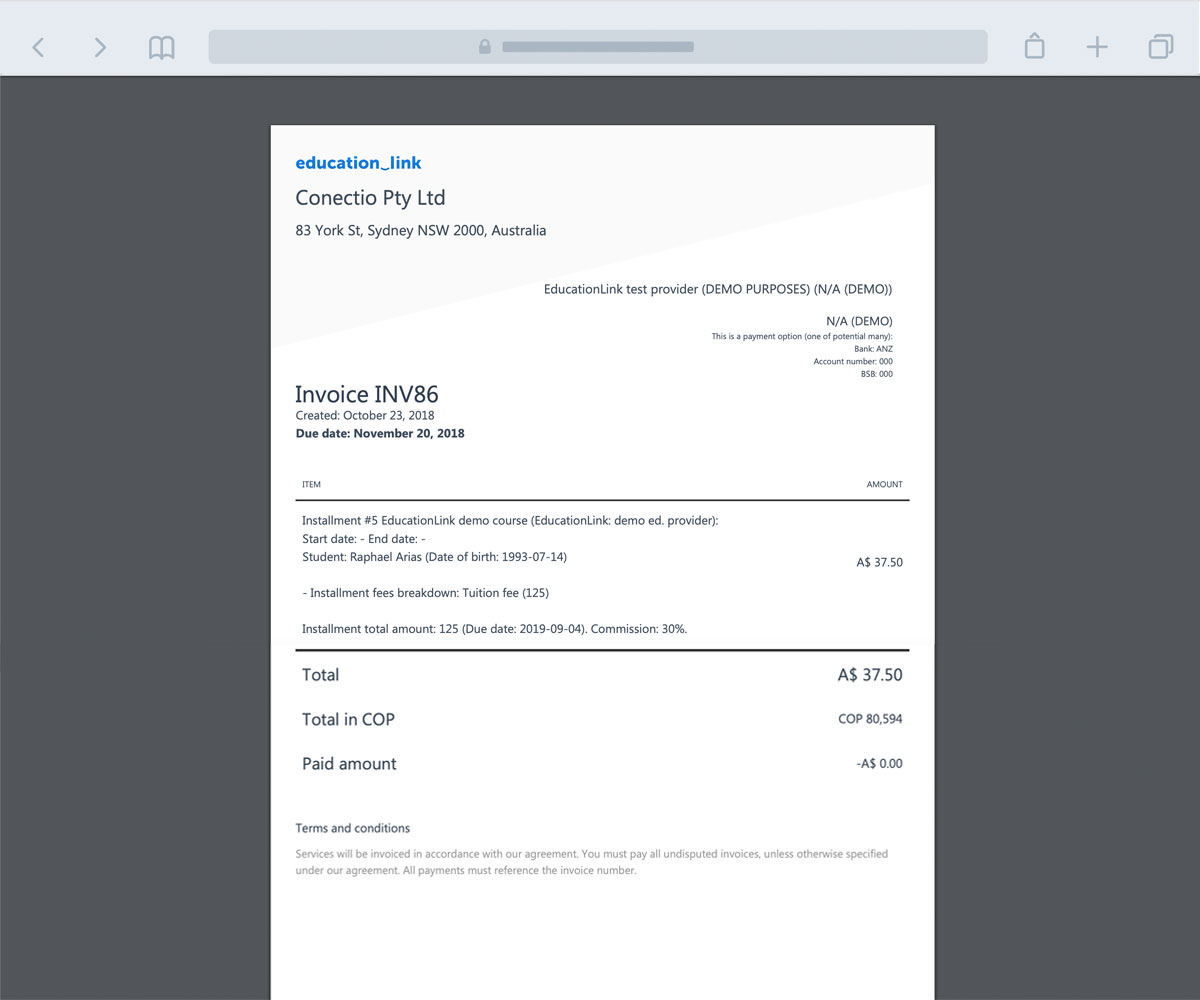 International education software with insurance (OSHC) search